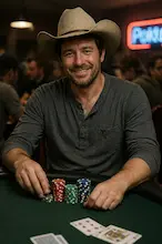 Dave is sitting in a bar wearing his cowboy hat and playing poker